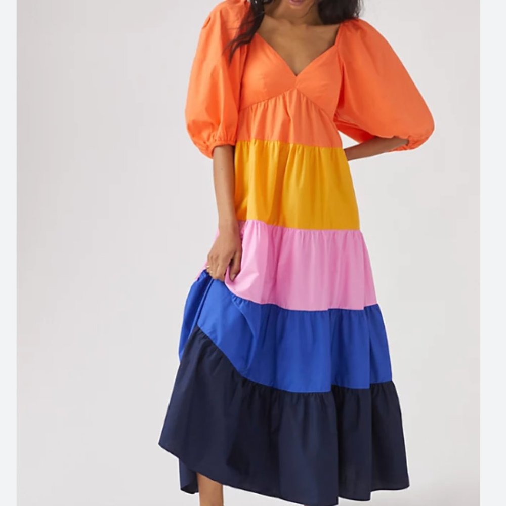 Anthropologie Farm Rio Tiered Colorblocked Maxi Dress